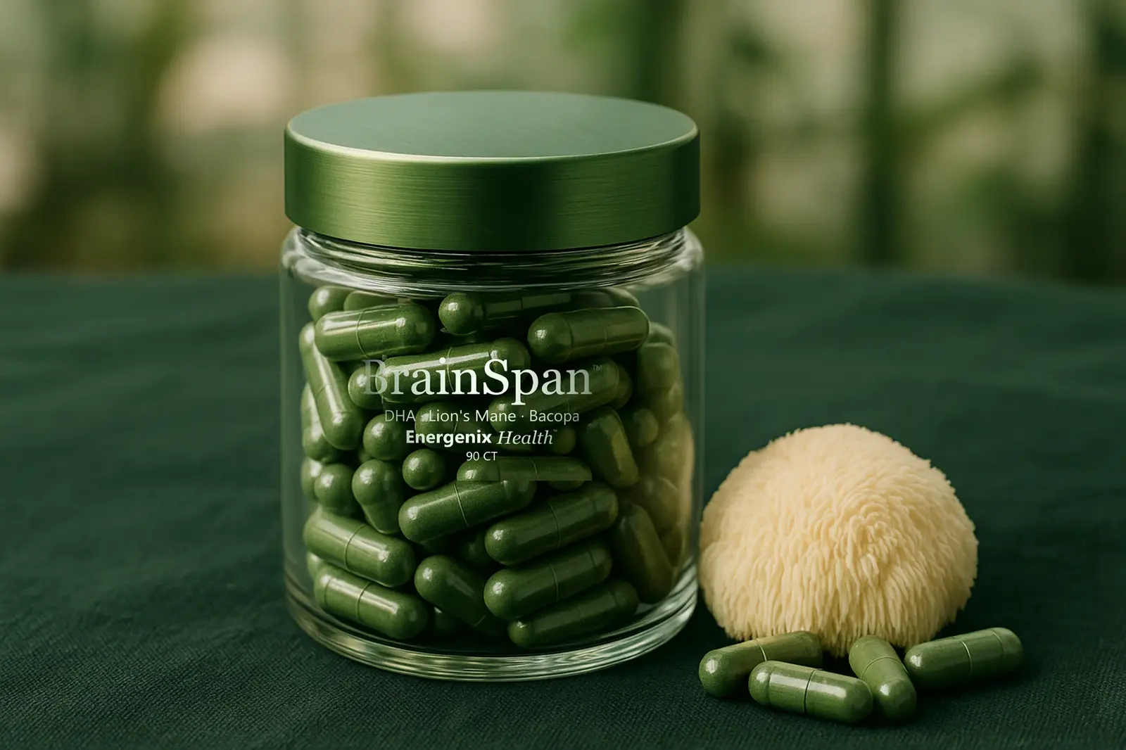 BrainSpan capsules in a glass jar