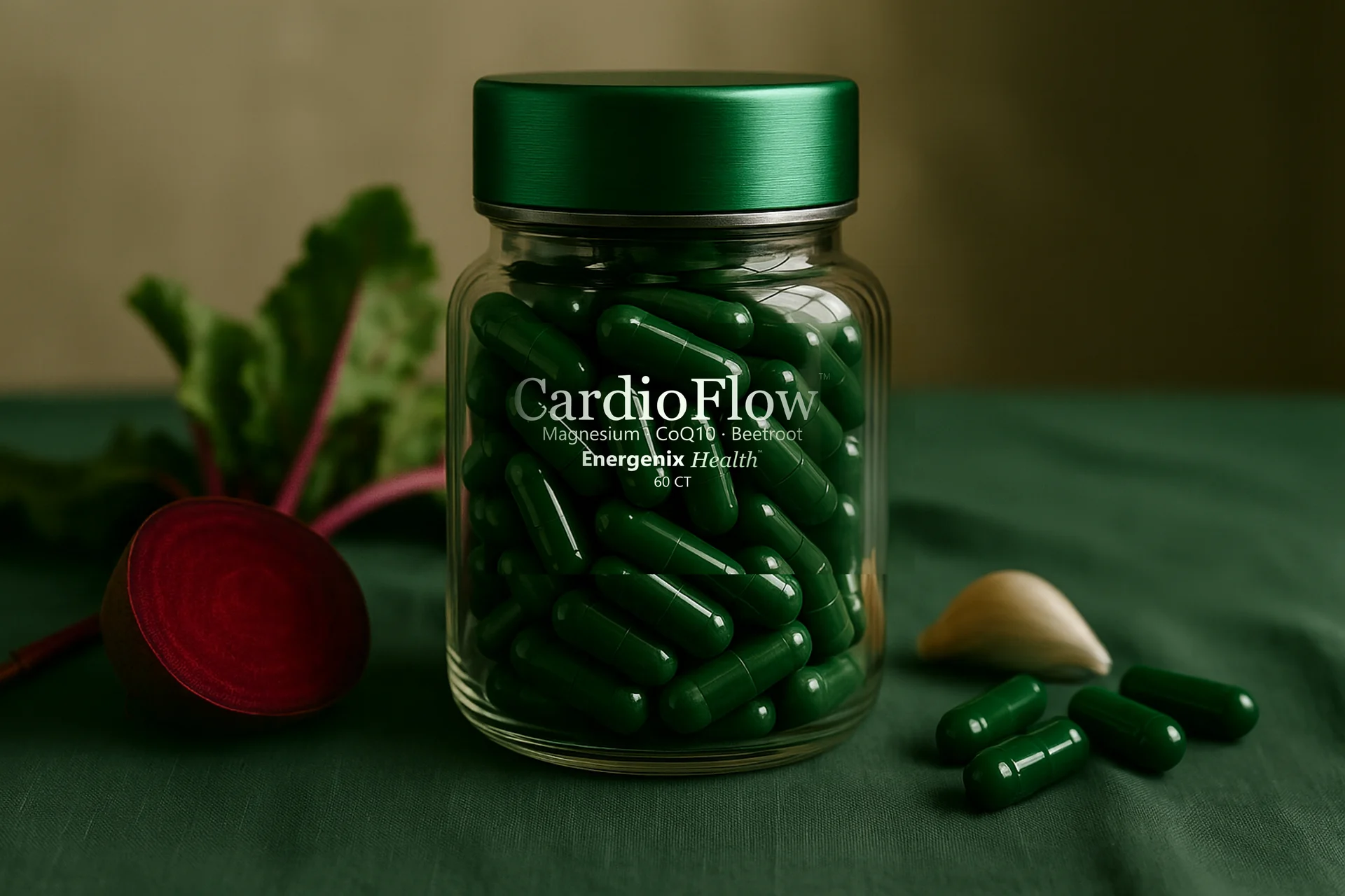 CardioFlow capsules in a glass jar