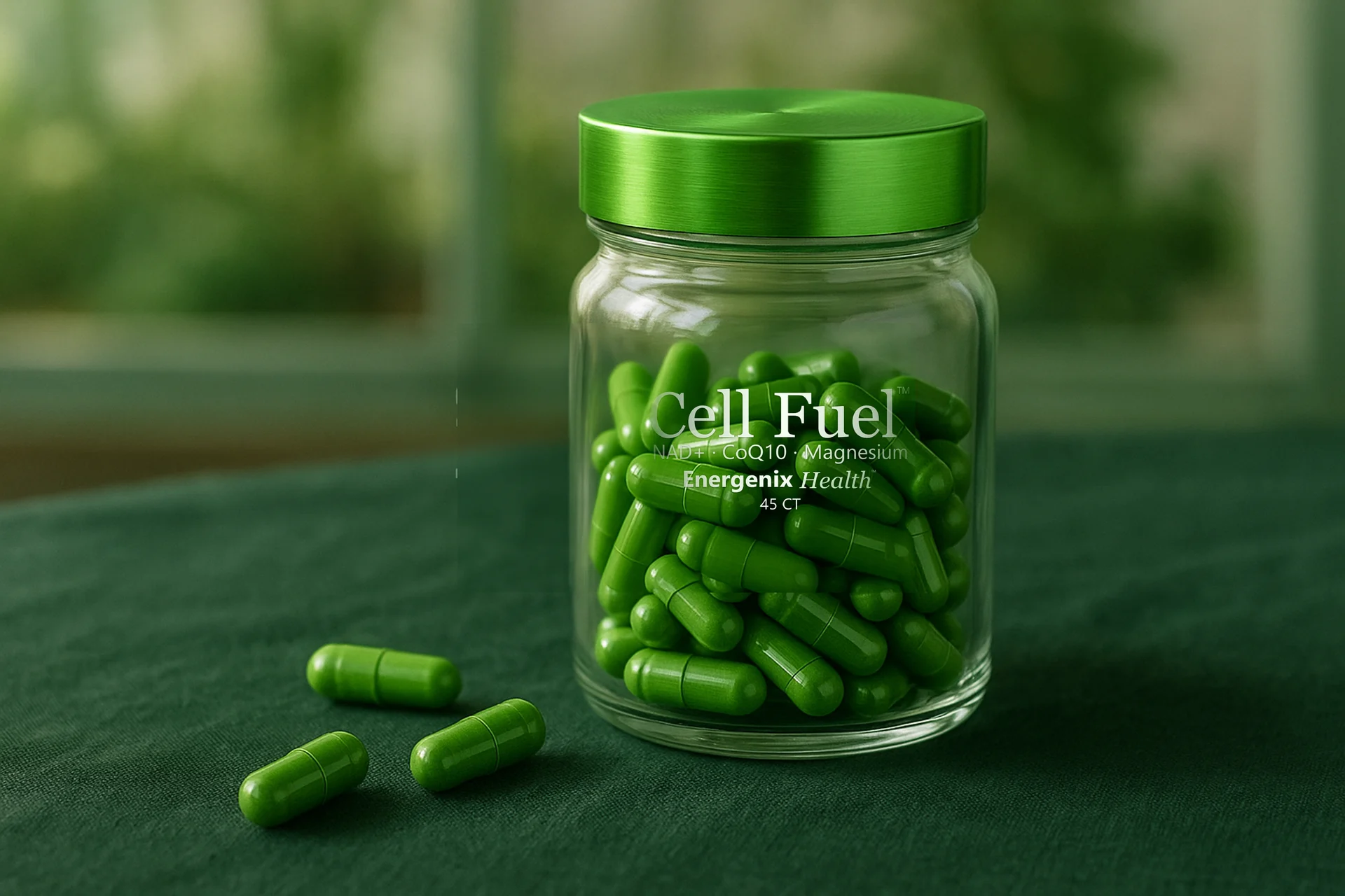 Cell Fuel capsules in a glass jar