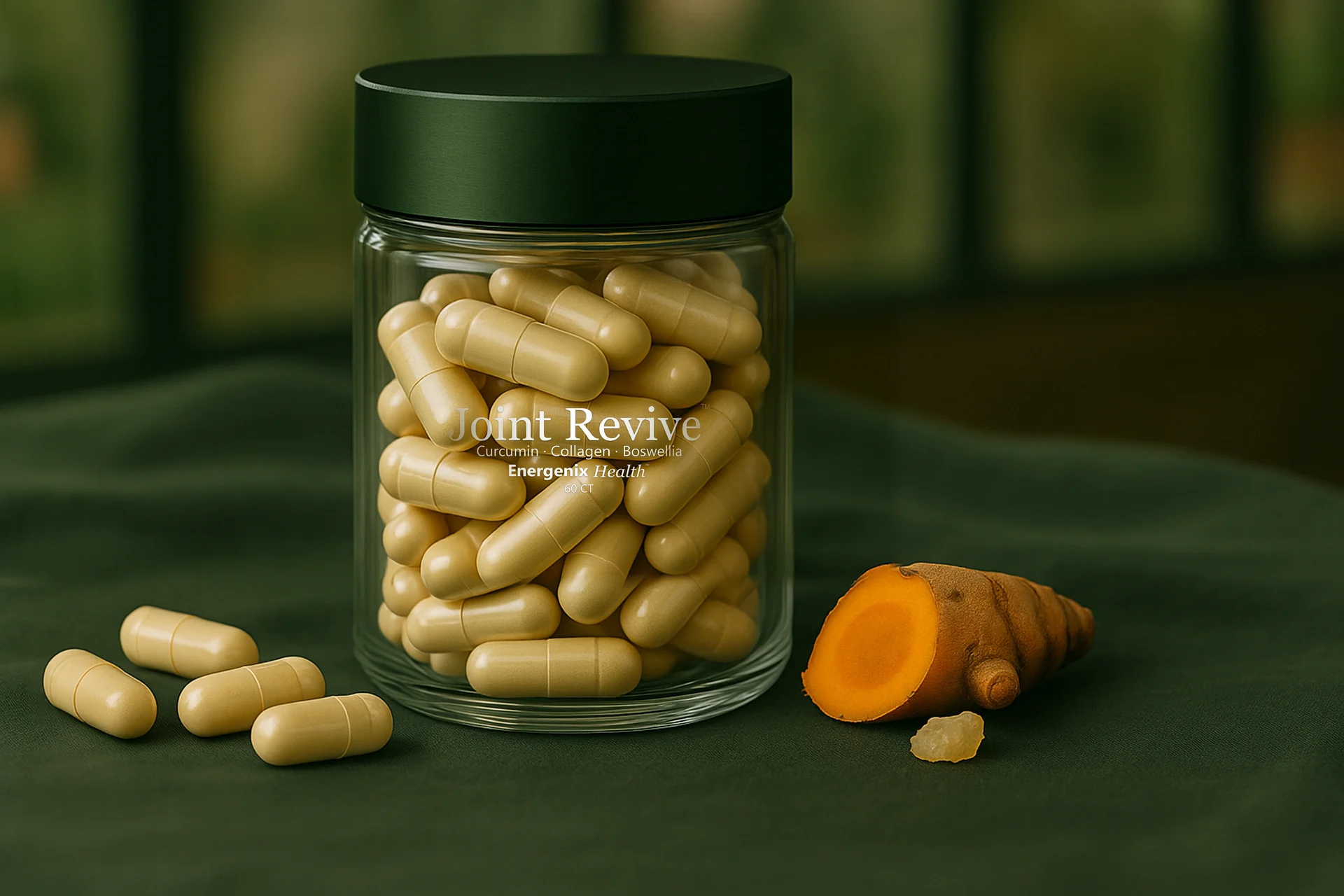 Joint Revive capsules in a glass jar