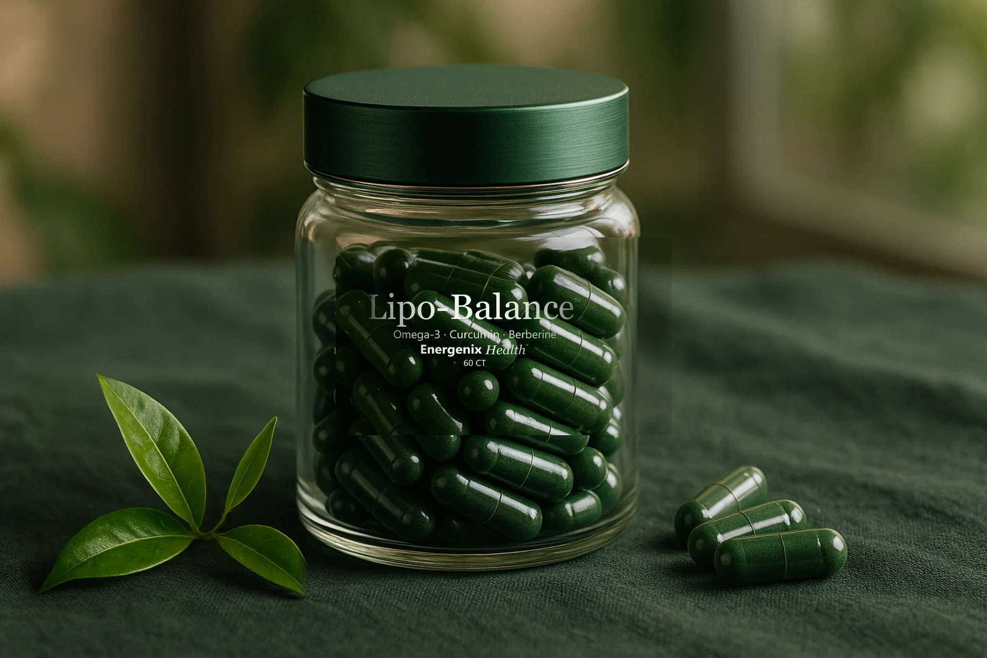 Lipo-Balance capsules in a glass jar