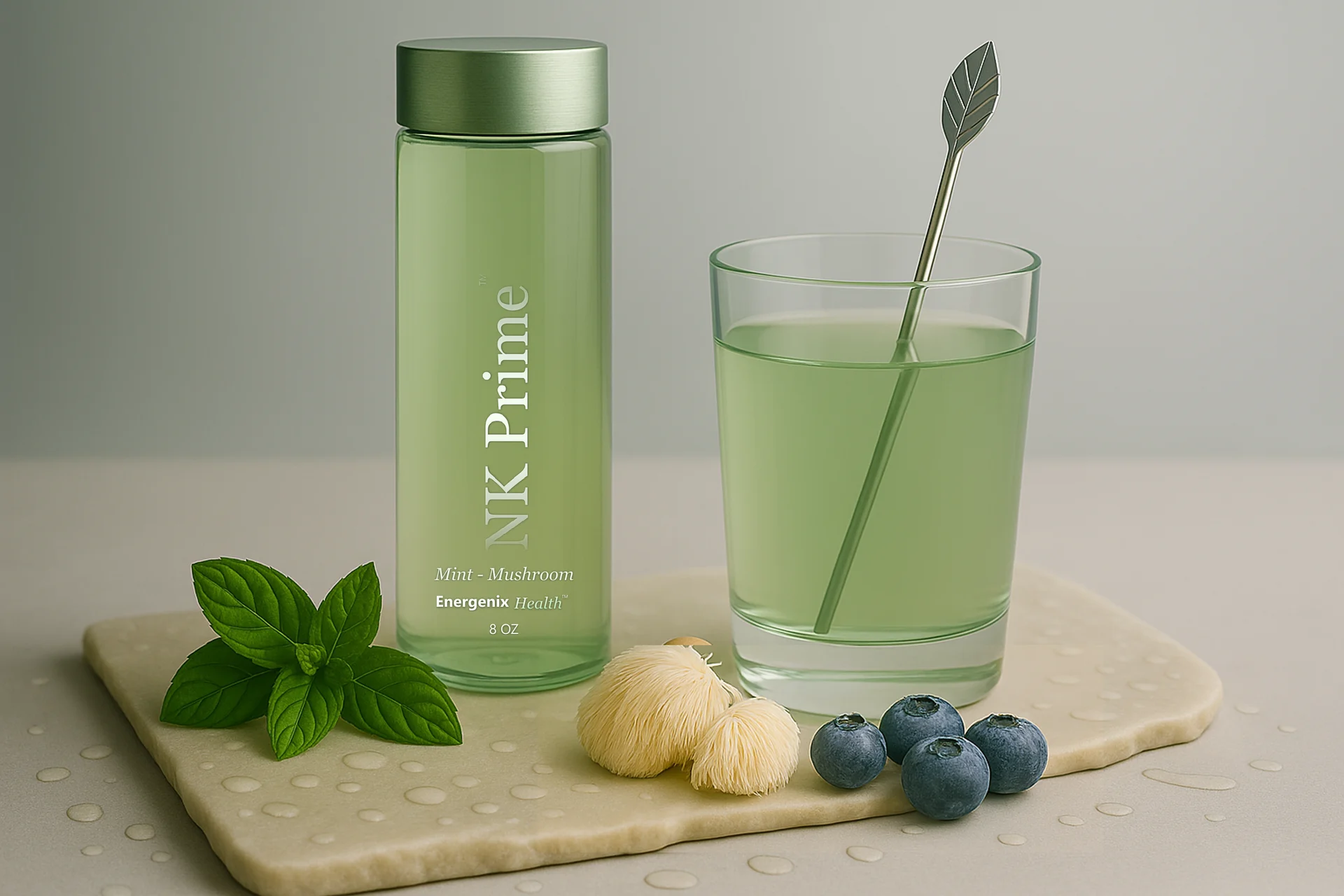 NK Prime mint drink in a straight glass bottle