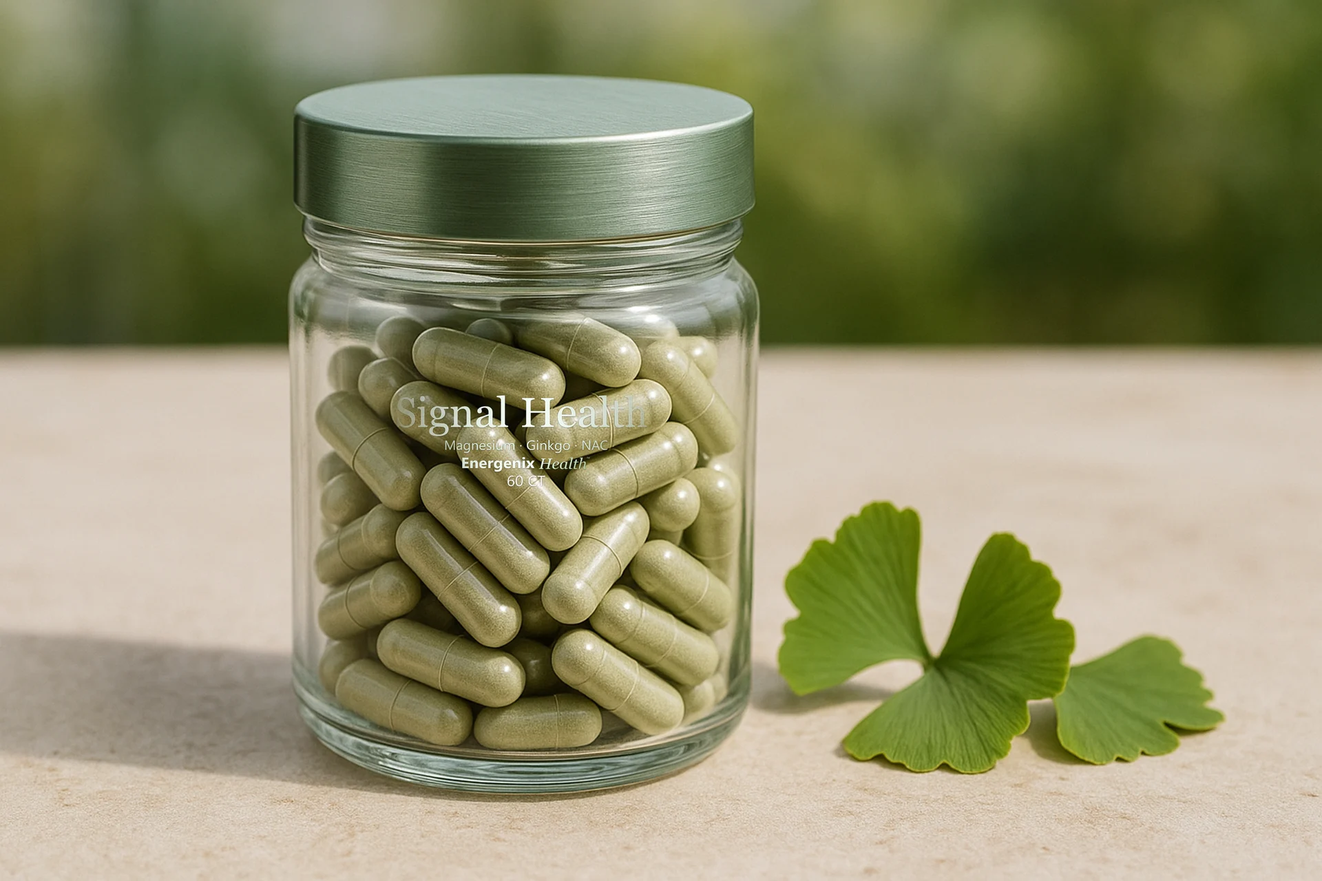 Signal Health capsules in a glass jar