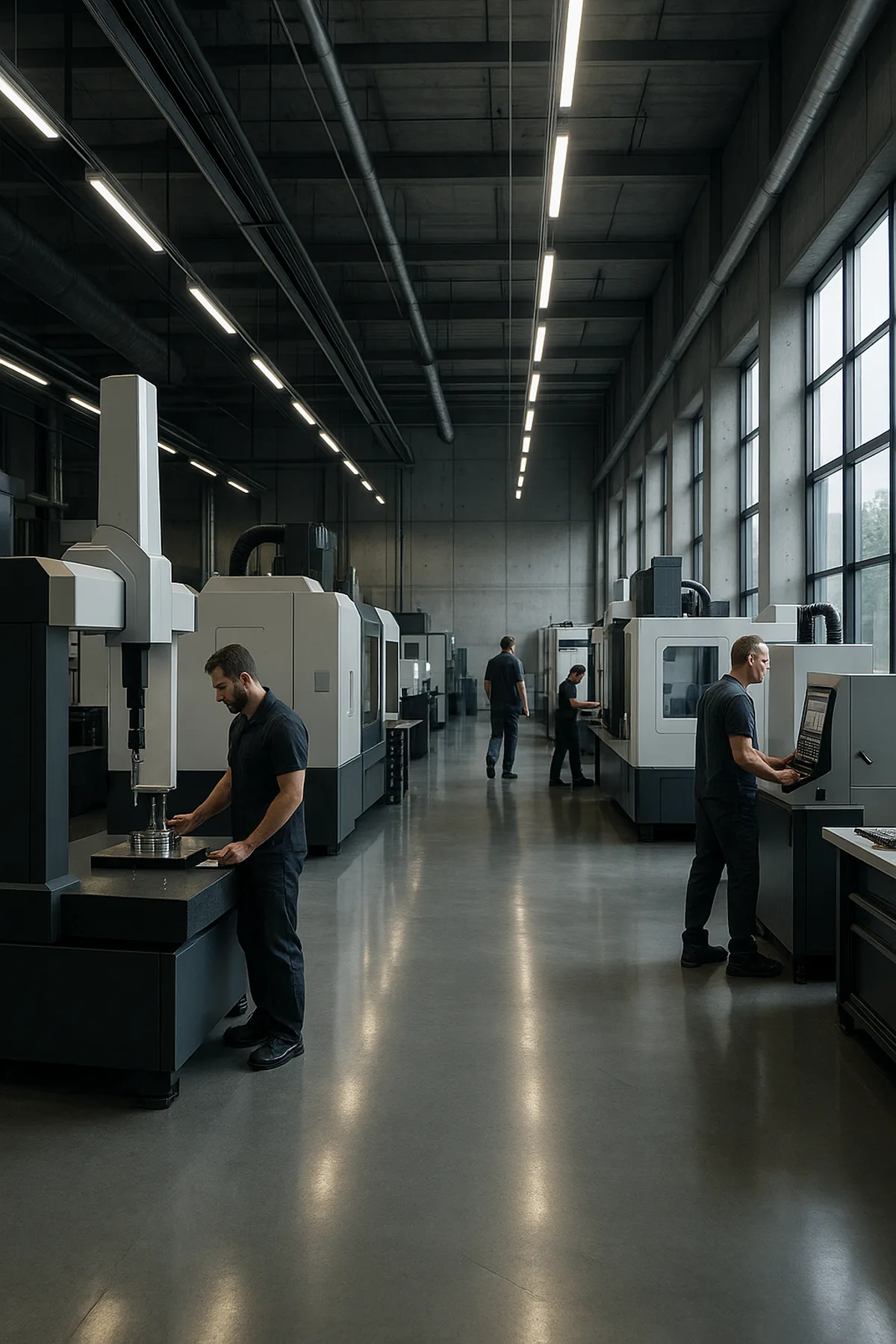 A clean manufacturing floor with precision equipment